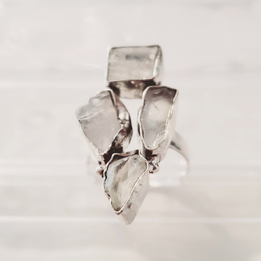 Unique Ring with Moonstone Gems Bezel Set into 925 Stamped Sterling Silver - Picture 11 of 11